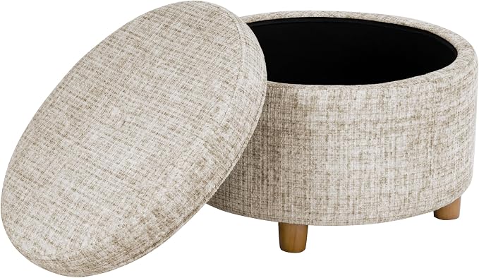 HomePop 24" Large Round Storage Ottoman - Cream Textural Woven