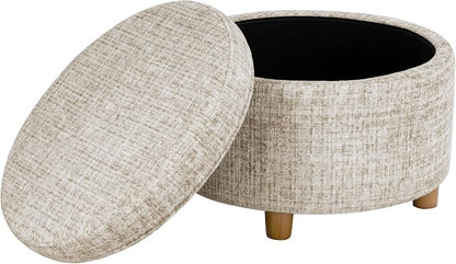 HomePop 24" Large Round Storage Ottoman - Cream Textural Woven