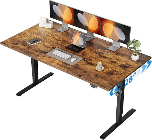 Agilestic Electric Standing Desk, 63 x 28 Inches Height Adjustable Desk, Sit Stand up for Work Office Home, Ergonomic Rising Computer Table with Memory Preset, Rustic Brown