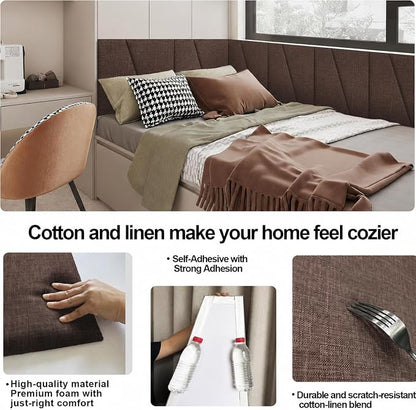 Peel and Stick Headboard Panels for Bed，Soft Padded Fabric Noise-Reducing Panels with Modern Stylish Design for Bedroom Decor (Coffee Brown, King)