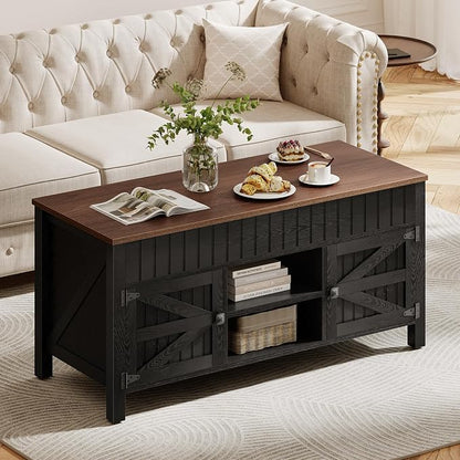 47.3" Lift Top Coffee Table with Storage - Black Coffee Tables for Living Room, Farmhouse Wood Center Table, Large Rectangle Middle Tables with Hidden Compartment & Adjustable Shelf