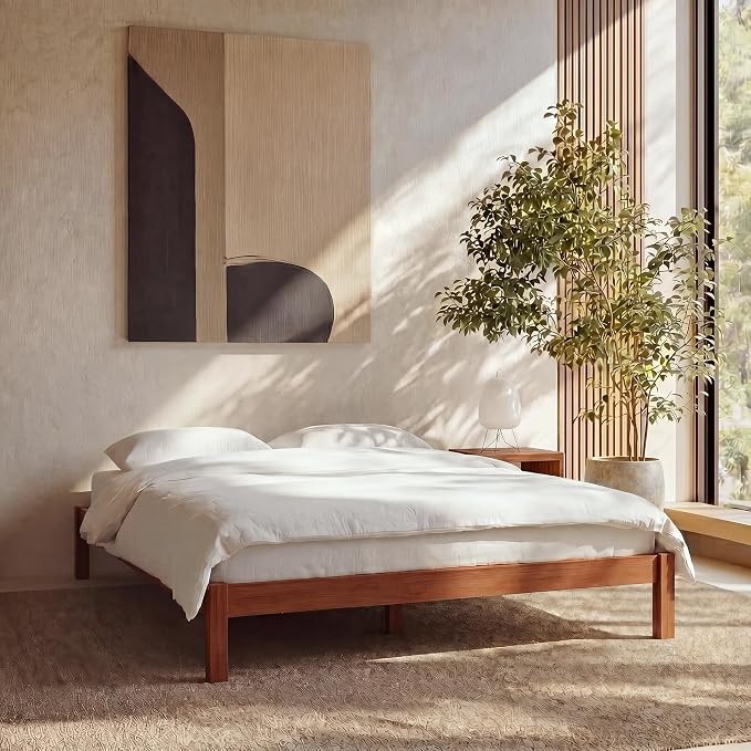 LIFEMENT King Bed Frame Classic Wood Platform, Noise Free, Under Bed Storage, No Box Spring Needed, Easy Assembly, Cherry