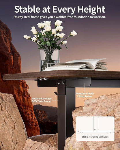 BIZUM Electric Standing Desk 63 x 24 Inch Computer Desk-Gaming Desk Dark Walnut Home Office Desks Height Adjustable Memory Stand Up Computer Workstation