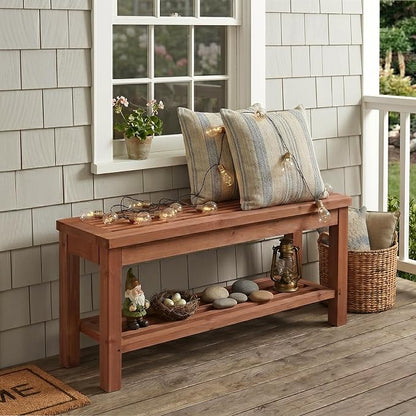 VINGLI Rustic Storage Bench, Solid Wood Seat with Storage Shelf, Indoor Outdoor Shoe Rack, 450lbs Capacity Small Outdoor Bench for Mudroom Entryway Patio Porch (Brown, 40in)
