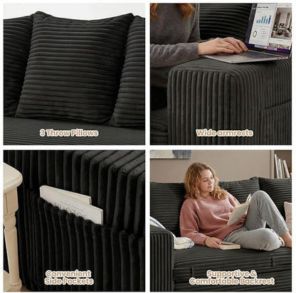 Boneless Couch Sofa Bed, 70'' Convertible Tri-Folding Futon Sleeper with Handle & Side Pockets, Pull Out Couch Bed with Hook and Loop No Assembly for Small Space,Living Room & Bedroom