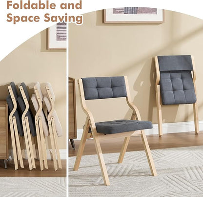 6-Pack Folding Dining Chairs with Cushion,Padded Foldable Dining Chairs,Portable Wooden Folding Chairs for Dining Rooms Kitchen Wedding and Party Indoor Darkgrey