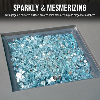 Skyflame 10-Pound Fire Glass for Fireplace Fire Pit and Landscaping, 1/2-Inch Aqua Blue Reflective