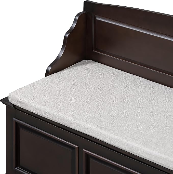 Knocbel Rustic Entry Storage Bench with Hidden Compartments and Removable Cushion, Wooden Entryway Hallway Foyer Shoe Bench Bedroom End of Bed Bench (Espresso and Beige)