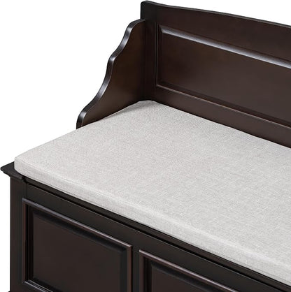 Knocbel Rustic Entry Storage Bench with Hidden Compartments and Removable Cushion, Wooden Entryway Hallway Foyer Shoe Bench Bedroom End of Bed Bench (Espresso and Beige)