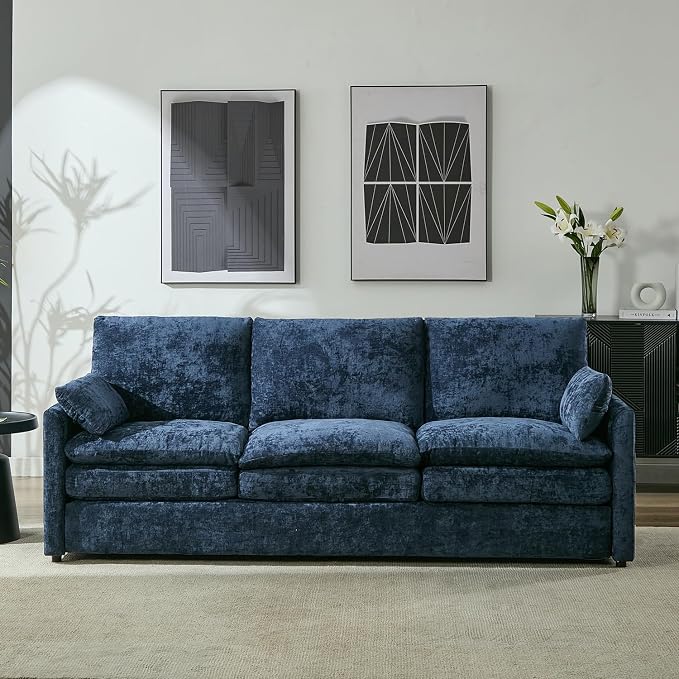Iroomy 83" Cloud Couch, Chenille Modern Sofa 3 Seater, Comfy Plush Thick Cushions, Pocket Springs, Cloud-Like Comfort Sofas for Small Living Room Apartment, Blue