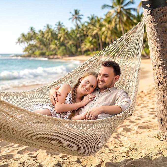 SUNCREAT Hammocks Double Hammock Without Stand, Tree Hammock for Outside, Beige