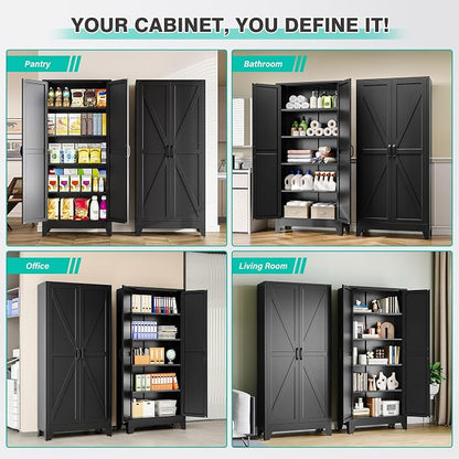 SISESOL Wide & Deep Pantry Storage Cabinets with 2 Doors and 5 Shelves,Tall Storage Cabinet,Large Cupboard Closet,Farmhouse Storage Cabinet for Home,Kitchen,Dining/Living Room (Black, 72" H)