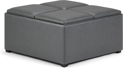 SIMPLIHOME Avalon Wide Contemporary Square Coffee Table Storage Ottoman, Stone Grey, Table Ottoman