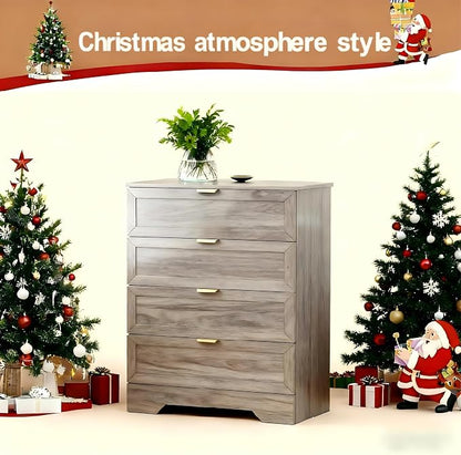 37-inch Tall Chest of Drawers, 4 Drawer Dresser for Bedroom, Grey Wood Dresser with Large Drawers, Modern Storage Cabinet for Closet, Living Room, Entryway, Wash Grey