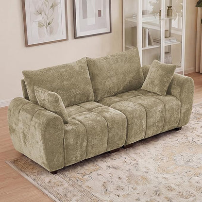 82" Loveseat Cloud Couch, Brown Chenille Modern Upholstered 2-Seater Sofa with Tufted Deep Seat & Wood Legs, Comfy Small Love Seat Couch for Living Room Apartment