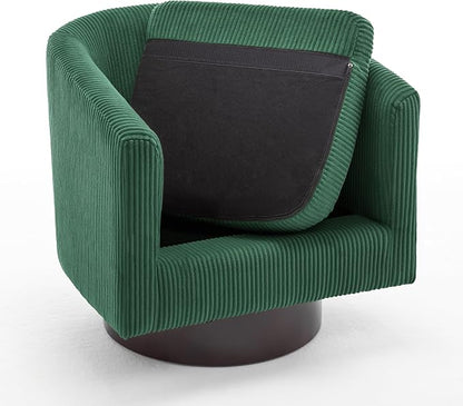 Swivel Accent Chairs Set of 2, Barrel Chair Corduroy Upholstered Armchair for Living Room, Small Single Sofa Bedroom Reading Seat - Dark Green