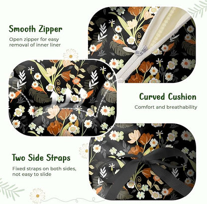 Waterproof Egg Chair Cushion Replacement 47x31.5x4.7 inch Thicken Hanging Egg Swing Chair Cushion Indoor Outdoor Wicker Rattan Hammock Basket Cushion with Headrest Pillow, Black Peony