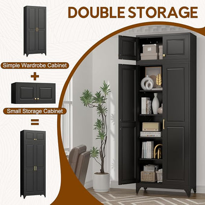 UNICOLY 90.8" H Kitchen Pantry Cabinet, Tall Storage Cabinet with Doors and 4 Shelves, Metal Storage Cabinets for Kitchens, Living Room, Dinning Room, Assembly Required, Black