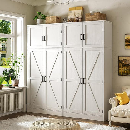 Unikito 71” Tall Storage Cabinet, Farmhouse Kitchen Pantry Cabinet with Adjustable Shelves and Barn Doors, Large Bathroom Storage Cabinet, Storage Cupboard for Dinning, Living Room, Office, 2 Pack