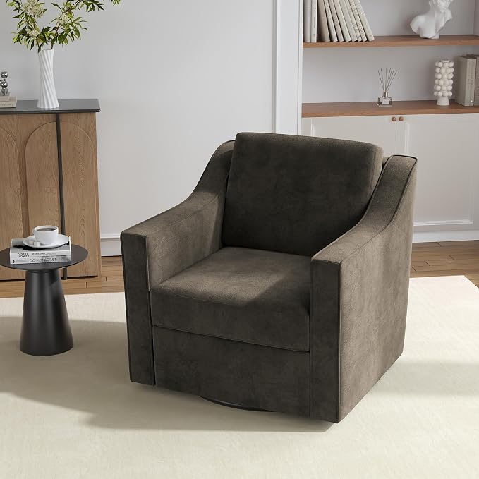 Swivel Accent Chair, 360° Swivel Upholstered Club Armchairs for Living Room, Comfy Single Sofa Reading Chair with Deep Seat, Metal Swivel Base, Chenille Fabric, Light Coffee