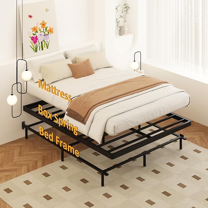 Maenizi Box Spring Full Size Bed 2 Inch Low Profile, Heavy Duty Metal Box Spring Bed Base Bunkie Board, Mattress Foundation, Easy Assembly, Noise Free, Black