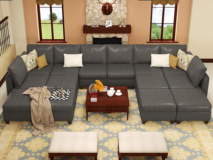 EASE MOOSE U Shaped Modular Sectional Sofa with Storage, Faux Leather Sectional Sofa Oversized Modular Sectional Couch