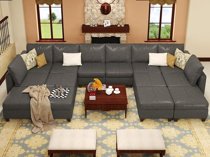 EASE MOOSE U Shaped Modular Sectional Sofa with Storage, Faux Leather Sectional Sofa Oversized Modular Sectional Couch