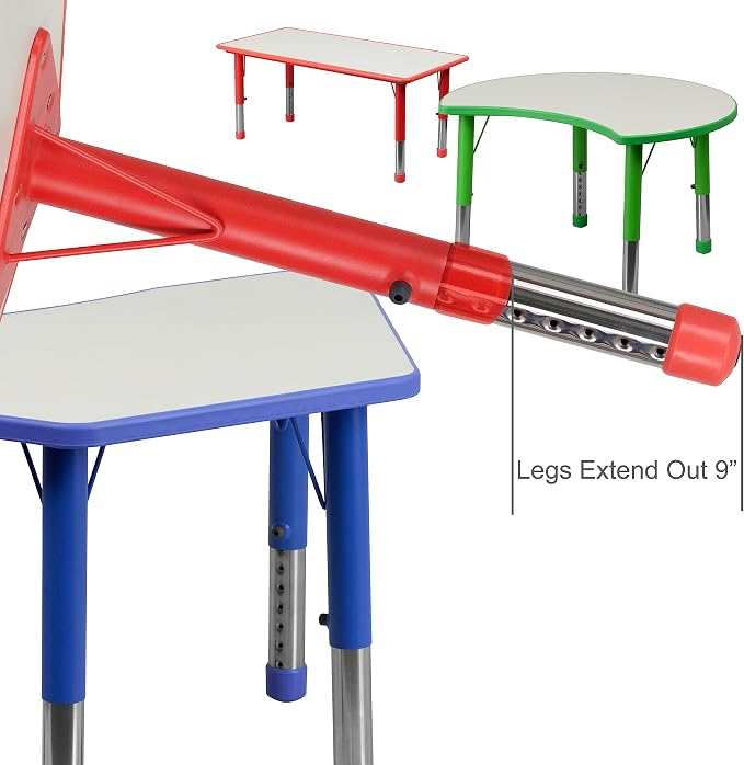 BizChair Adjustable Height Kids Activity Table, Blue/Gray Plastic, 23.6" W x 47.25" L, Rectangular, Table Only