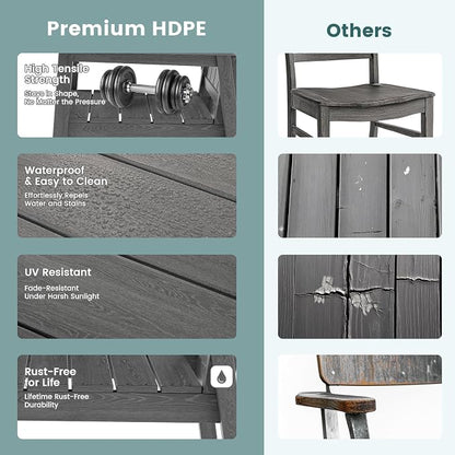 Pamapic 5-Piece Outdoor Dining Set, HDPE Outdoor Rectangular Table and 4 Chairs, Wood Grain Patio Furniture Sets with Armrest, All-Weather Patio Dining Table with Umbrella Hole, Gray