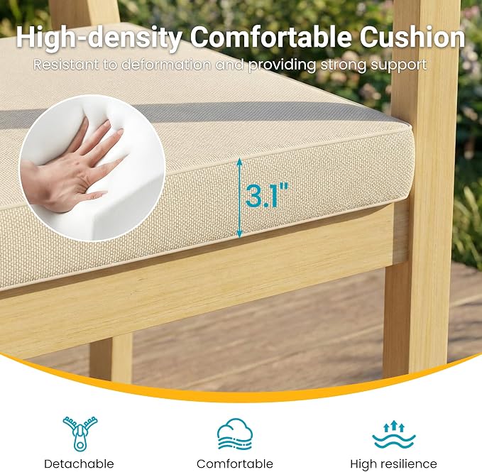 FansaFurn Acacia Patio Dining Chairs Set of 4, Outdoor Wood Chairs with Thick Cushions, Modern Patio Seating for Backyard, Porch, Garden, Indoor Use, Beige