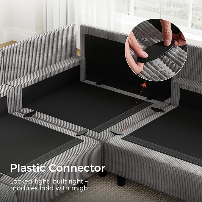 KKL Modular 83'' 6 Seater Sofa Bed - Sectional Sofa with Storage Ottoman, Convertible U/L -Shaped Sleeper Couch for Living Room, Modern Reversible Design, Grey