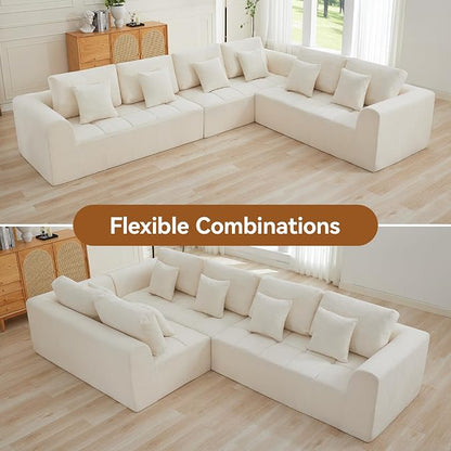 140'' Boneless Modular Couches for Living Room, Compressed Cloud Sectional Modern Sofa, L Shaped 6 Seater Upholstered Memory Foam Oversized Sofa, No Assembly, Chenille Beige