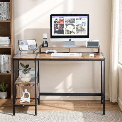 MINOSYS Computer Desk 47-inch with Storage Shelf - Vintage Ideal Gaming Desk for Bedrooms, Small Spaces, and Home Offices Modern Writing Desk for PCs.