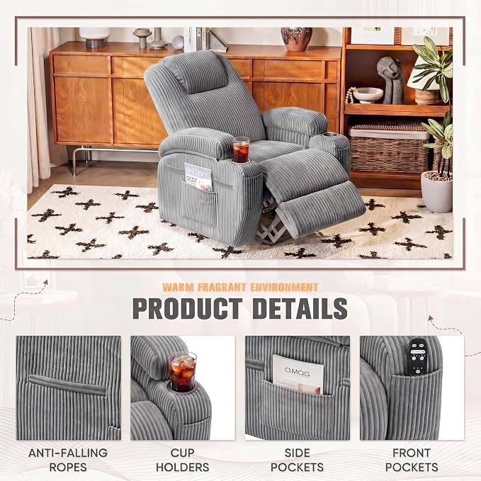 Flamaker Power Lift Recliner Chair Electric Lift Recliner for Elderly Power Lift Recliner Chair with Cup Holders Side Pockets for Living Room (Corduroy, Dark Gray)