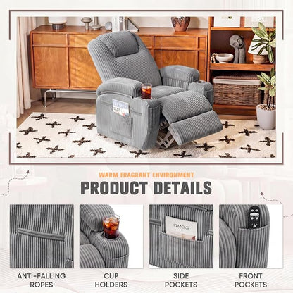 Flamaker Power Lift Recliner Chair Electric Lift Recliner for Elderly Power Lift Recliner Chair with Cup Holders Side Pockets for Living Room (Corduroy, Dark Gray)