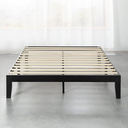 Mellow Naturalista Classic 12 Inch Solid Wood Platform Bed with Wooden Slats, King, Black