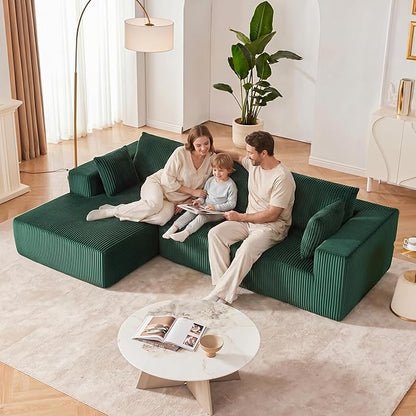 108” Modular Sectional Sofa, Cloud Sectional Couch with Deep Seat, Modern Modular L-Shape Sofa Couch with Chaise,Upholstered Boneless Couches for Living Room Bedroom (Green, Left Facing Chaise)