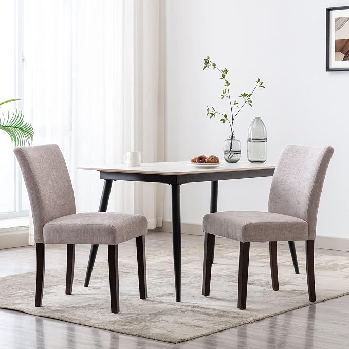 Watson & Whitely Modern Upholstered Dining Chairs, Set of 4, Fabric in Grey | Solid Wood Legs, Padded Seat, Low Back, Modern Armless Parsons Chair for Kitchen, Dining Room, Restaurant