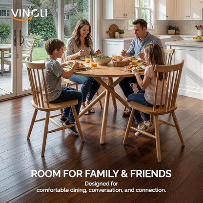 VINGLI 37.5" Round Dining Table for 4, Wood Kitchen Table, Oak | Cross Metal Leg, Adjustable Feet, Wood Tabletop, Mid-Century Modern Style, for Living Room, Dining Room, Kitchen, Small Place