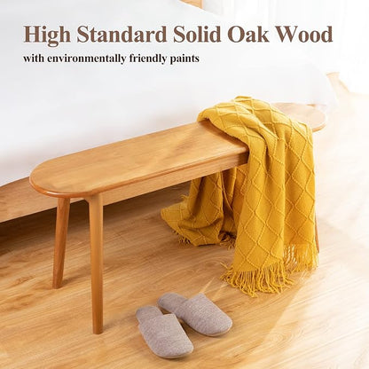 Entryway Bench, Solid Wood Dining Bench, Midcentury End of Bed Bench w/Rounded Corner, Outdoor Bench w/Robust Construction, Bedroom Bench, 10.24" W x 17.72" H（Natural 39.4inches）
