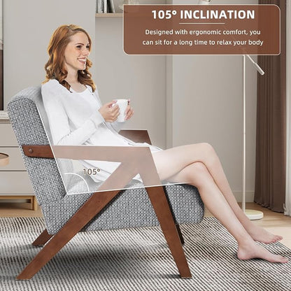 INZOY Accent Chairs Set of 2, Mid Century Modern Accent Chair with Wood Frame, Upholstered Reading Armchair with Soft Linen Fabric, Accent Chair for Living Room Bedroom Apartment, Easy Assembly, Blue