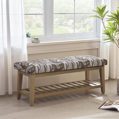 Entryway Bench with Cushion, Upholstered Shoe Rack Bench with Solid Wood Shelf, 44" End of Bed Bench for Bedroom, Chenille Fabric Storage Bench for Entryway, Hallway, Living Room (Textured Brown)