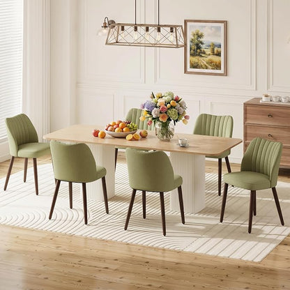 Upholstered Dining Chairs Set of 6, Modern Fabric Dining Chairs with Curved Backrest & Solid Rubber Wood Legs, Padded Kitchen Dining Room Chairs for Restaurant Cafe, Green