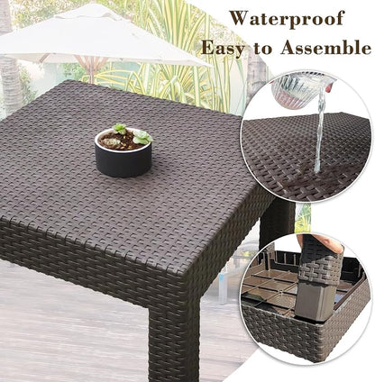 DIMAR GARDEN Outdoor Chaise Lounge, Pool Lounge Chair with Table, 3 Pieces Mocha