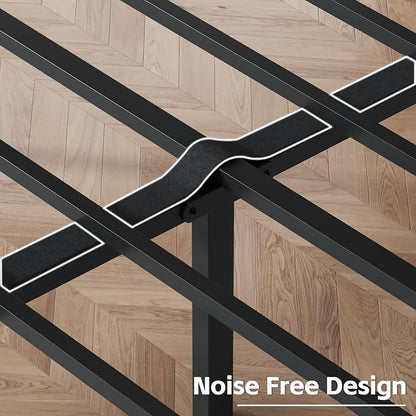 Fluest Full Bed Frame with Headboard PU Leather Upholstered Bed Frame Platform,All Metal Slats Support Platform Bed Frame with Storage Space,Easy Assembly,Noise Free,No Box Spring Needed,Black
