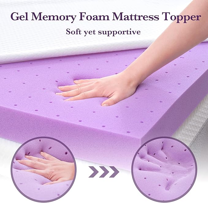 SINWEEK 3 Inch Gel Memory Foam Mattress Topper with Cooling Cover Ventilated Soft Mattress Pad, Bed Topper, CertiPUR-US Certified, Queen Size