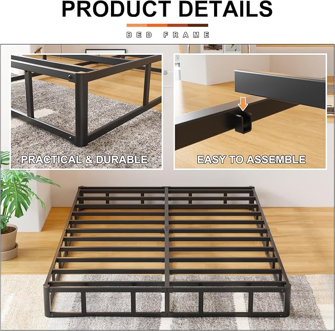 EMODA King Box Spring 8 Inch Heavy Duty Bed Base Metal Mattress Foundation with Fabric Cover, 3000LBS Max Weight Capacity, Noise Free, Easy Assembly