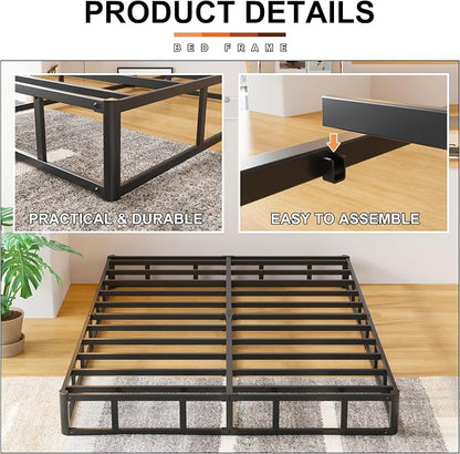 EMODA 9 Inch Full Size Box Spring Bed Base, 3000 LBS Heavy Duty Metal Mattress Foundation with Fabric Cover, Easy Assembly, Black