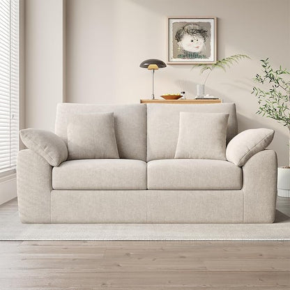 75.6" Modern Loveseat Sofa for Living Room, Cloud Boneless Couches with 4 Pillows, Mid Century Loveseat couches for Small Place, No Assembly Required, Camel