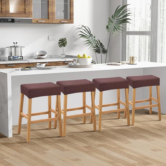 YISUN Stool Covers Rectangle - 4 Pack Stretch Waterproof Saddle Seat Cover Counter Bar Stools Bar Chairs Covers Kitchen Island Chairs Cushion Protector (4, Coffee)